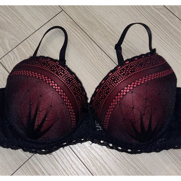 Jezebel J5028 Lace Push Up Bra Padded Underwire Womens 34C Pink Black - Picture 3 of 6